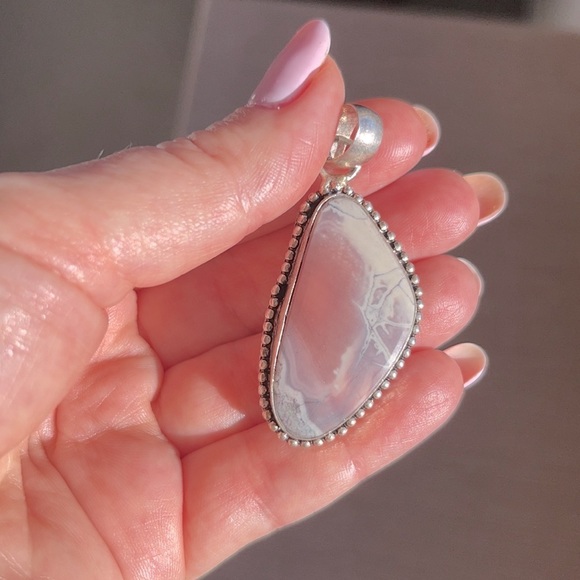 Vintage Jewelry - Pink Rhodochrosite & Sterling Silver Pendant